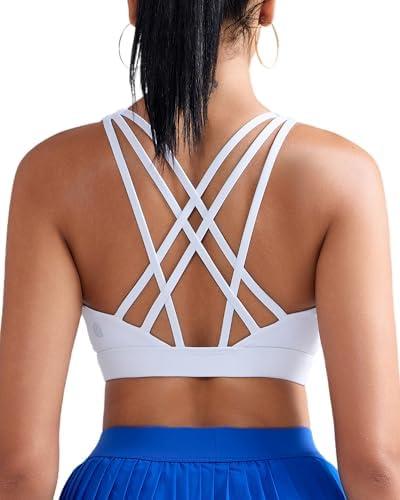 RUNNING GIRL Sports Bras for Women, Medium-High Impact Running Strappy Sports Bra with Removable Pads Large