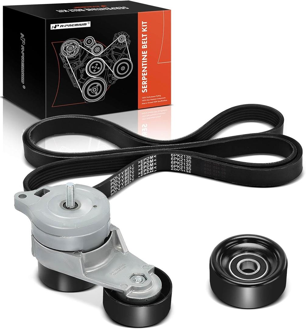 A-Premium Engine Serpentine Belt Drive Kit with Tensioner & Idler Compatible with Honda Accord 03-10, Odyssey 05-10, Pilot 05-08, Ridgeline 06-11 & Acura MDX 03-13, TL 04-08, ZDX 10-12