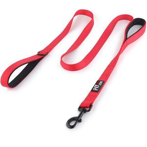 Plutus Pet Double Handle Dog Leash 5ft, Heavy Duty, Reflective Dual Handle Dog Leash for Safety Training, for Medium Large Dogs,2 Handle Leads(Red)