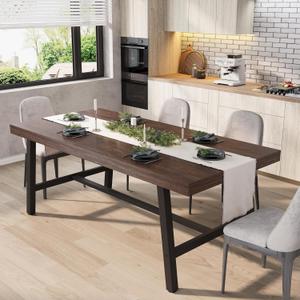 GarveeHome Industrial Dining Table for 6-8 People, 70.87" Long Kitchen Table with Sturdy Metal Frame, Rectangular Counter for Dinner, Kitchen, Dining Room (Rustic Birch, 71" Non-extendable)
