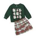 Noubeau Toddler Baby Girls Christmas Outfits Merry Bright Sweatshirt Shirt Tops Button Plaid Skirt Fall Winter Clothes (Green, 2-3 Years)