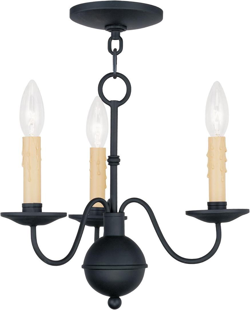 Livex Lighting 4493-04 Heritage 3-Light Chandelier, Black, 14"L x 14"W x 12.5"H