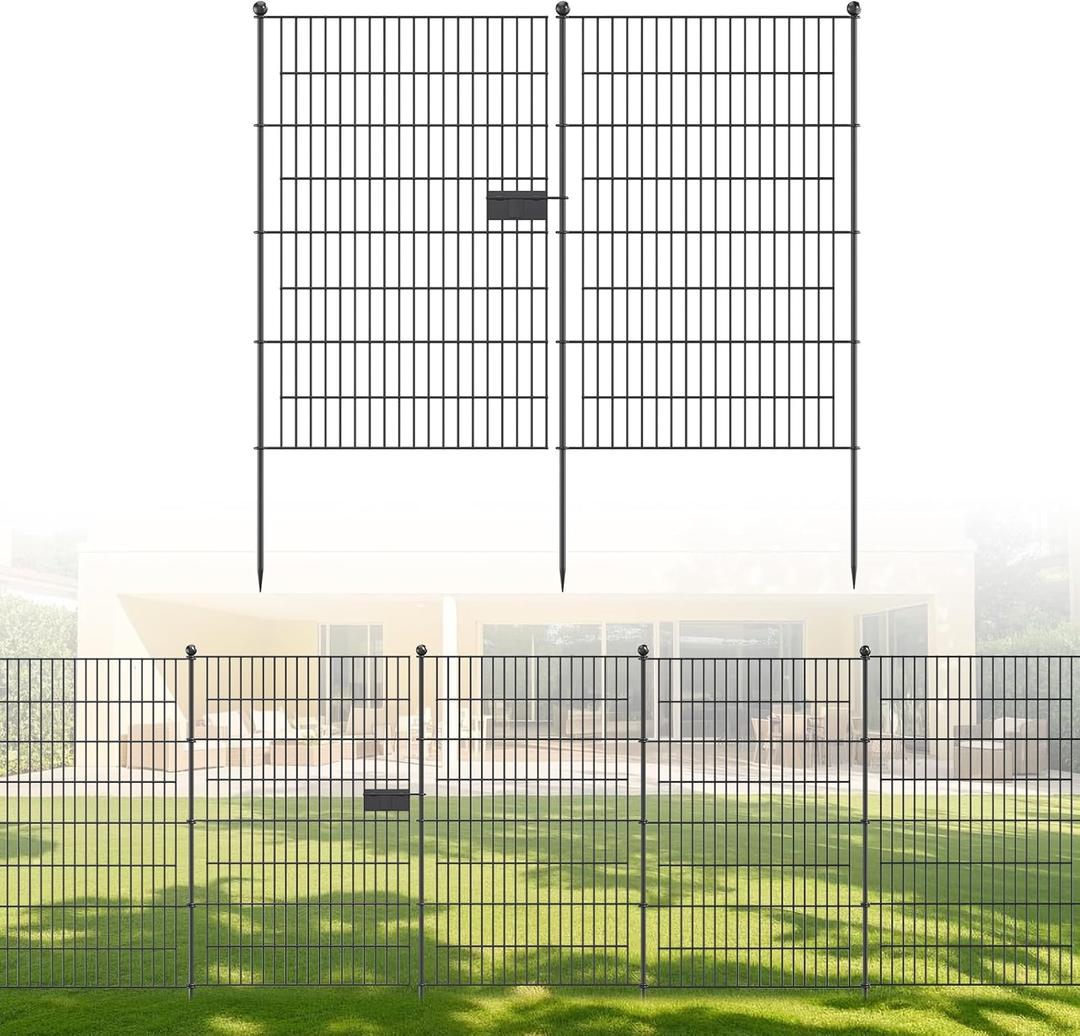 No Dig Fence Tall Garden Fence, 5 Panels Dog Fence Animal Barrier, Arched Flower Bed Edging Ornamental Wire Border for Yard Patio (5 Panels - 30 in(H) X 10 ft(L) - with Gate)