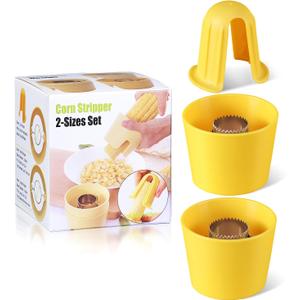 2 Sizes Corn Peeler - Corn Stripper for Corn on the Cob, Corn Cutter with Safety Handle (Yellow- 2 Different Sizes)