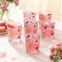 6 Pcs Valentines Heart Glasses Drinkware Valentines Day Icon Juice Glasses 11oz Galentines Day Pink Bow Cup for Party Gift Hot and Cold Beverages Women Friend