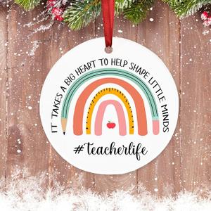 Christmas Teacher Gifts, Heartfelt Teacher Ornament - It Takes A Big Heart to Shape Little Minds, Teacher Appreciation Gifts, Teacher Gifts for Women, for Teachers, Thank You Teacher Gifts