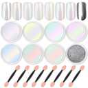 Artdone 8 Jars Chrome Nail Powder Magic White Pearl Kit Mirror Effect Silver Metallic Holographic Dip Nail Powder For Resin Craft & Nail Art Fimo, Decoration Iridescent Aurora Mermaid Pigment
