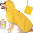 SlowTon Dog Raincoat, Adjustable Dog Rain Jacket Clear Hooded Double Layer, Waterproof Poncho with Reflective Strip Straps and Storage Pocket for Small Medium Large Dog (XXXL) (Yellow)