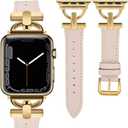 Wearlizer Leather Band Compatible with Apple Watch Bands Women 41mm 40mm 38mm 49mm 46mm 45mm 44mm 42mm, Fancy Dressy Strap for iWatch Series 11 10 9 8 7 6 5 4 3 SE/Ultra 3 2 1 (Starlight/Gold)