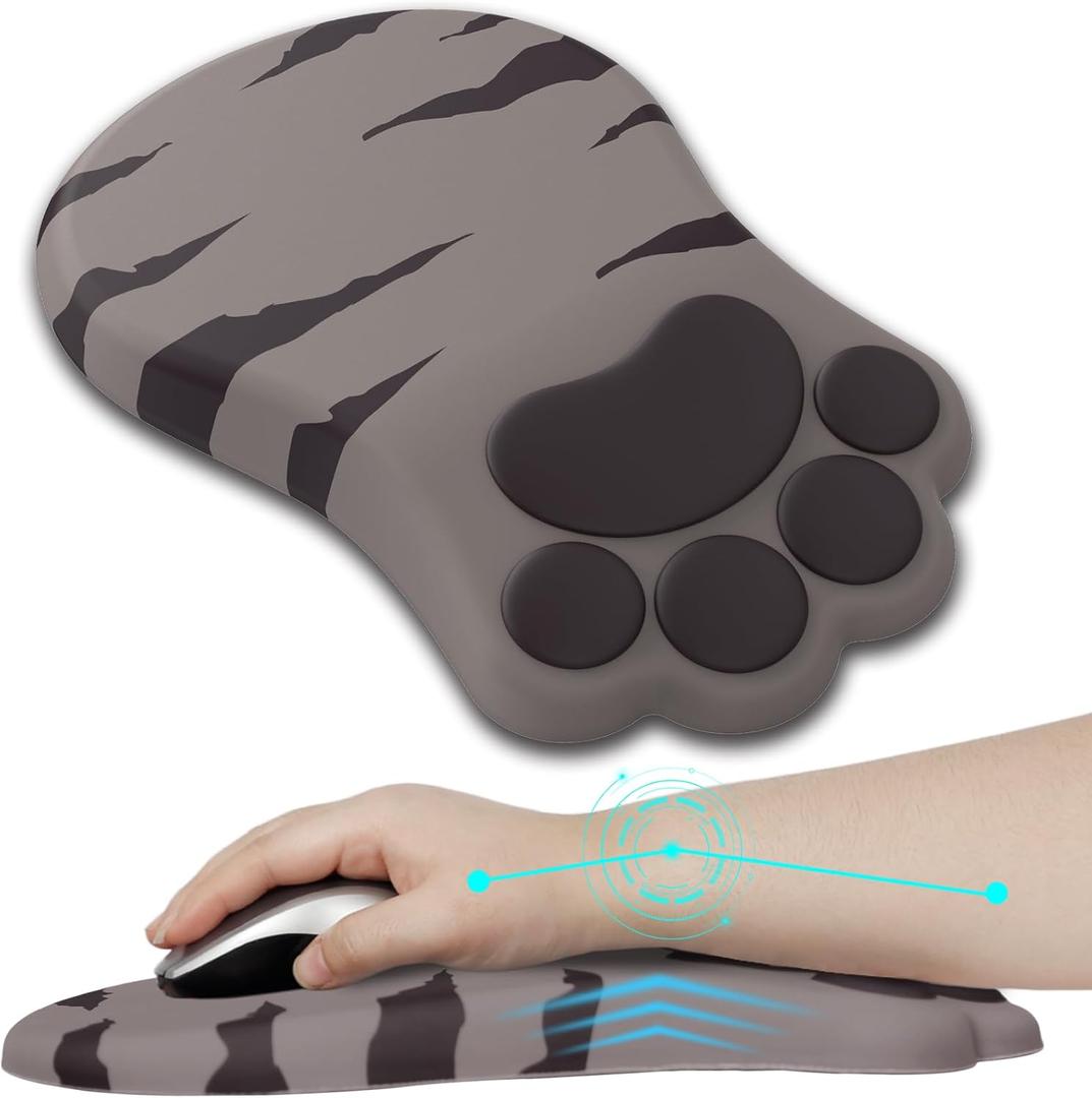 L-SPOUTTO Ergonomic Mouse Pad with Wrist Rest, Cute Cat Paw Mousepad Wrist Support, Comfortable Massage Design Computer Pain Relief Mouse Pad with Non-Slip PU Base for Desk Laptop Gaming Office, Brown
