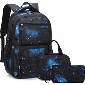 MITOWERMI Boys Backpacks for Primary Junior School Kids Backpack with Lunch Box Galaxy Space Bookbags for Boys Girls (Black-blue Galaxy)