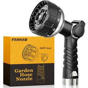 FANHAO Heavy Duty Garden Hose Nozzle, 100% Metal Water Hose Sprayer with 10 Spray Patterns, High Pressure Thumb Control On/Off Valve Water Nozzle for Plants Watering, Car & Pet Washing