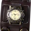 Avaner Vintage Punk Leather Watches: Wide Band Retro Analog Quartz Cuff Watches for Men (Brown Strap Bronze Dial)