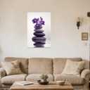 ZXHYWYM Zen Wall Art Stones Picture Orchid Canvas Painting Purple Zen Water Prints Spa Bathroom Decor Meditation Yoga Room Office Home Framed (24" x 36")