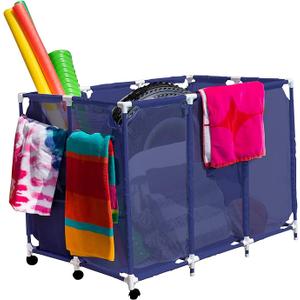 Essentially Yours Pool Noodles Holder, Toys, Floats, Balls and Floats Equipment Mesh Rolling Storage Organizer Bin, Extra-Large, (47.2" W x 30.2" L x 34" H), Blue/White Style 455119