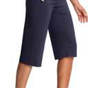ISEEGZ 15"/ 18"/ 21"/ 25" Capri Pants for Women High Waist with Pockets Women's Capris Workout Yoga Pants Loose Straight Leg (Blue, XXL)