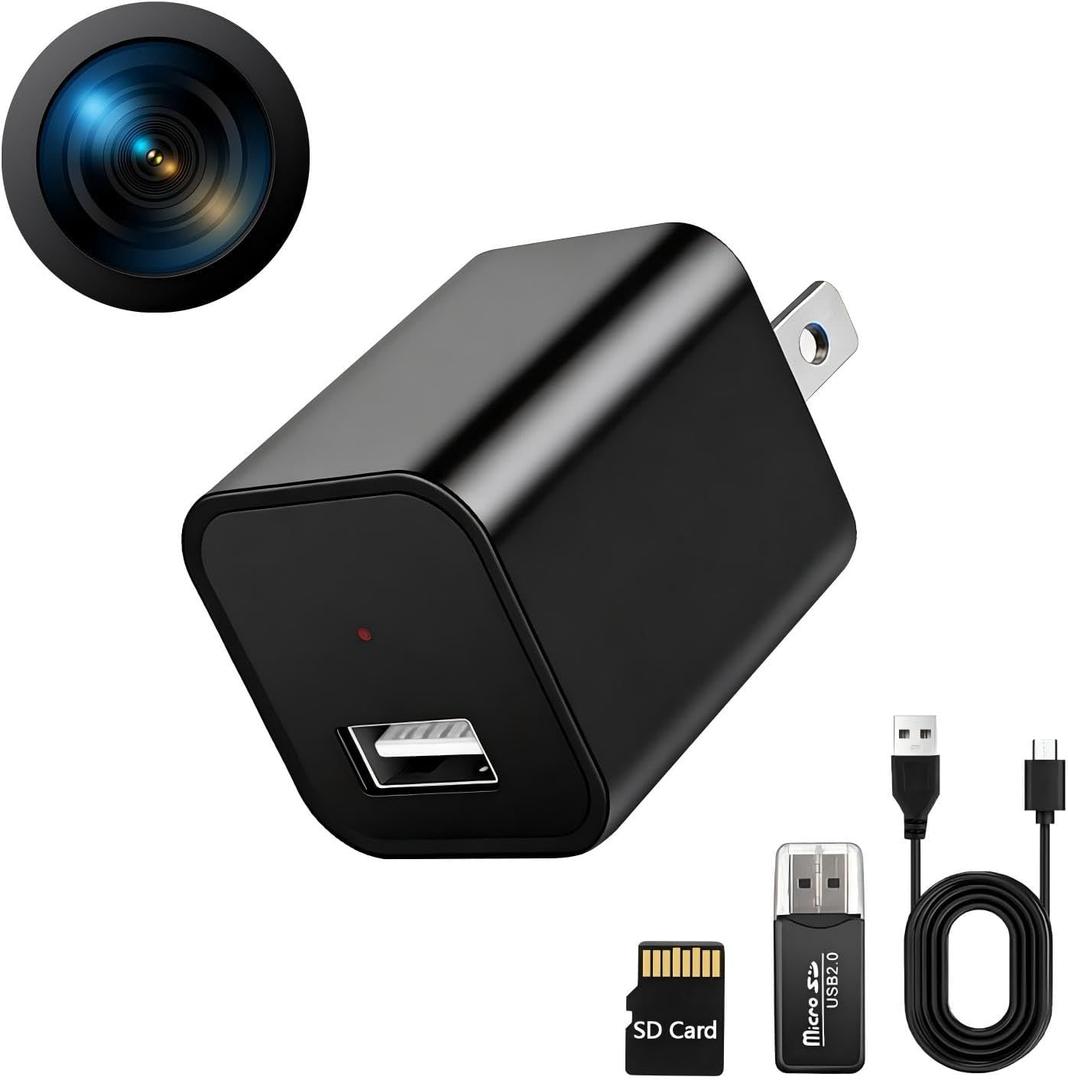 1080P HD Charger Camera with Motion Detection, 106 Wide Angle, No WiFi/Monthly Fee, Mini Hidden Camera for Home Security/Nanny/Pet Monitoring