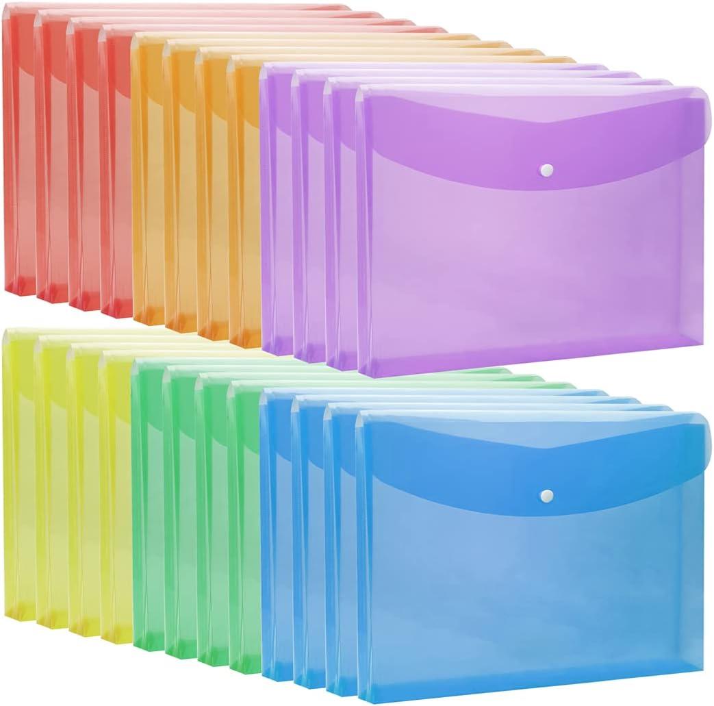 24 Packs Expandable Plastic Envelopes Poly Envelopes with Snap Button, Document File Folder Organizer for Work, Office, School, Legal Size, 6 Colors (Multicolored)