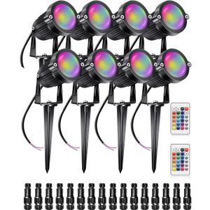 RGB+W Low Voltage Landscape Lights with Remote Control 5W 12V Landscape Lighting LED 16 Color Changing Spotlights Outdoor Waterproof Pathway Lights Garden Decorative(Not Include Transformer)