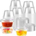 400 sets 2 oz Disposable Plastic Portion Cups with Lids, Sturdy Jello Shot Cups, Souffle Cups, Clear Plastic Containers with Lids for Salad Dressing,Condiment and Dipping Sauce