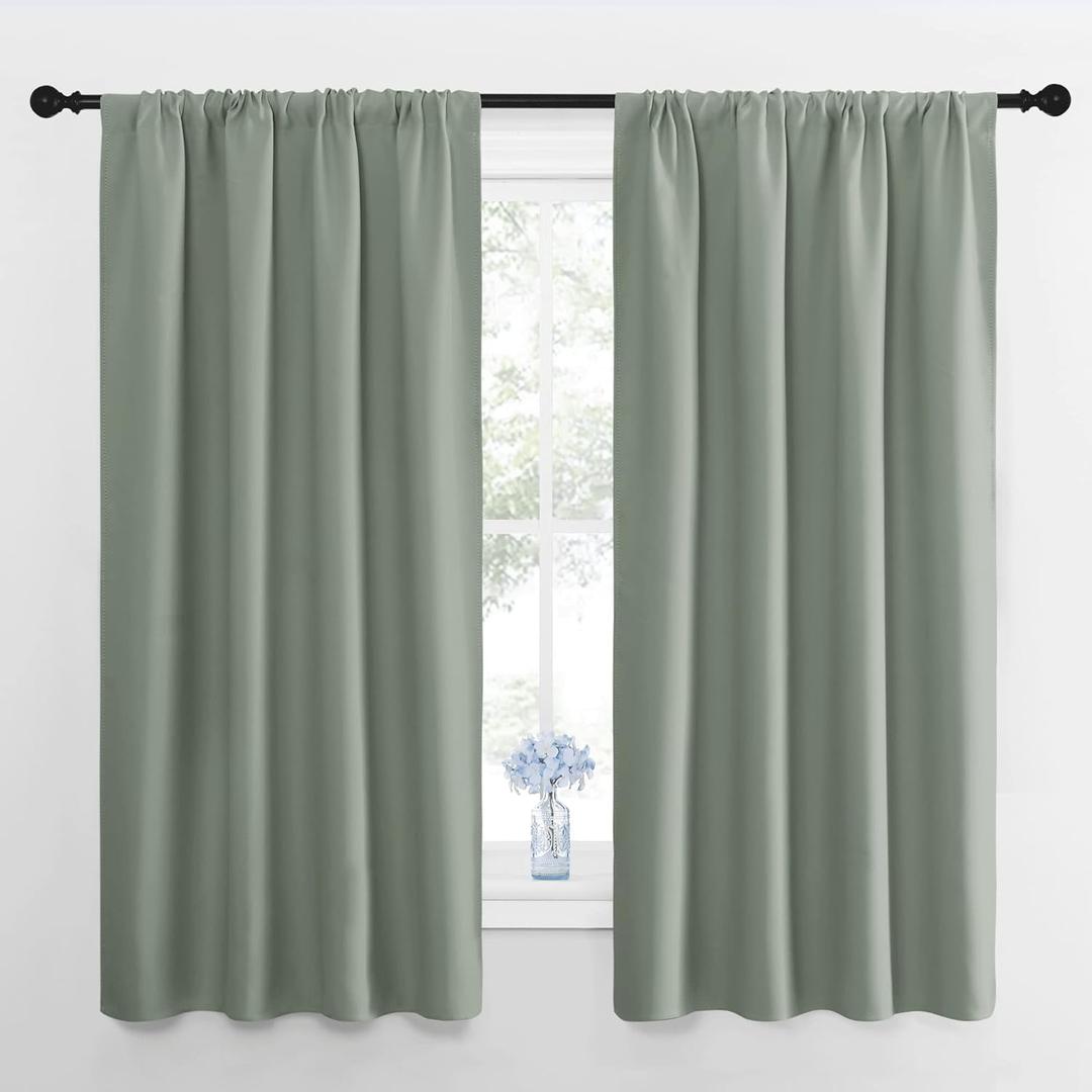 NICETOWN Window Curtains Blackout Drapes - Thermal Insulated Solid Rod Pocket Blackout Curtains/Draperies for Living Room (Greyish Green, One Pair, 42 by 63-Inch)
