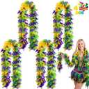 JOYIN 4 PCS Mardi Gras Feather Boa, 25 Gram, 4 Feet Long, Yellow, Purple, Green Feather Boa for Mardi Gras Party Dress Up, Masquerade Costume Accessories