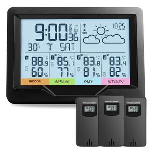 Weather Station Wireless Indoor Outdoor Thermometer Digital Atomic Clock with Multiple Sensors, Temperature and Humidity Monitor, Weather Thermometer for Forecast Stations with Backlight
