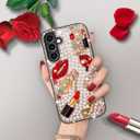 Erolagomat Bling Case for Samsung Galaxy S25,Shiny Luxury Designer Phone Case with Glitter Sparkle Diamond Crystal Rhinestone Lips Lipstick Pearl Flowers High HeelsSoft Bumper Cover for Women Girl