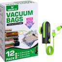 12 Pack Vacuum Bags for Travel with USB & TYPE C Pump,Compression Packing Cubes for Luggage,Carry-on Space Saver Vacuum Seal Bags&Vacuum Storage Bags for Vacation(Green)