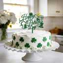 2 x Happy St Patrick's Day Acrylic Cake Topper Lucky Day Clover Shamrock Beers Horseshoe Cake Decorations for Irish Theme Party