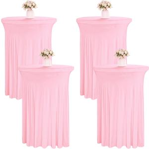 4 Packs 32 x 43 Inch Spandex Round Cocktail Table Skirts Stretch Cocktail Table Cover Fitted High Top Tables for Wedding Bar Party Banquet (Pink)