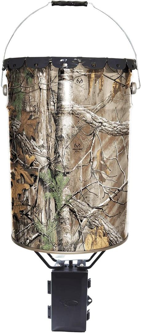 WILDGAME INNOVATIONS Quick-Set 50 lb Bucket Feeder with PCell Timer Hanging Game Feeder for Corn & Pellet Feed with 1-2 Feed Times & 30 ft Radius