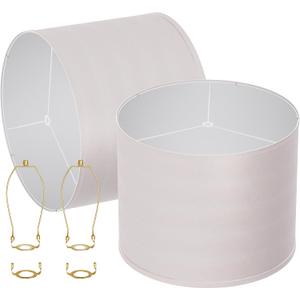 White lamp shades,linen lamp shade,lampshades set of 2 with 2 lamp shade harp,drum lamp shades for table lamps,15" Top X 15" Bottom X 12" H,Spider Fitter, Easy Assembly Required (Beige)