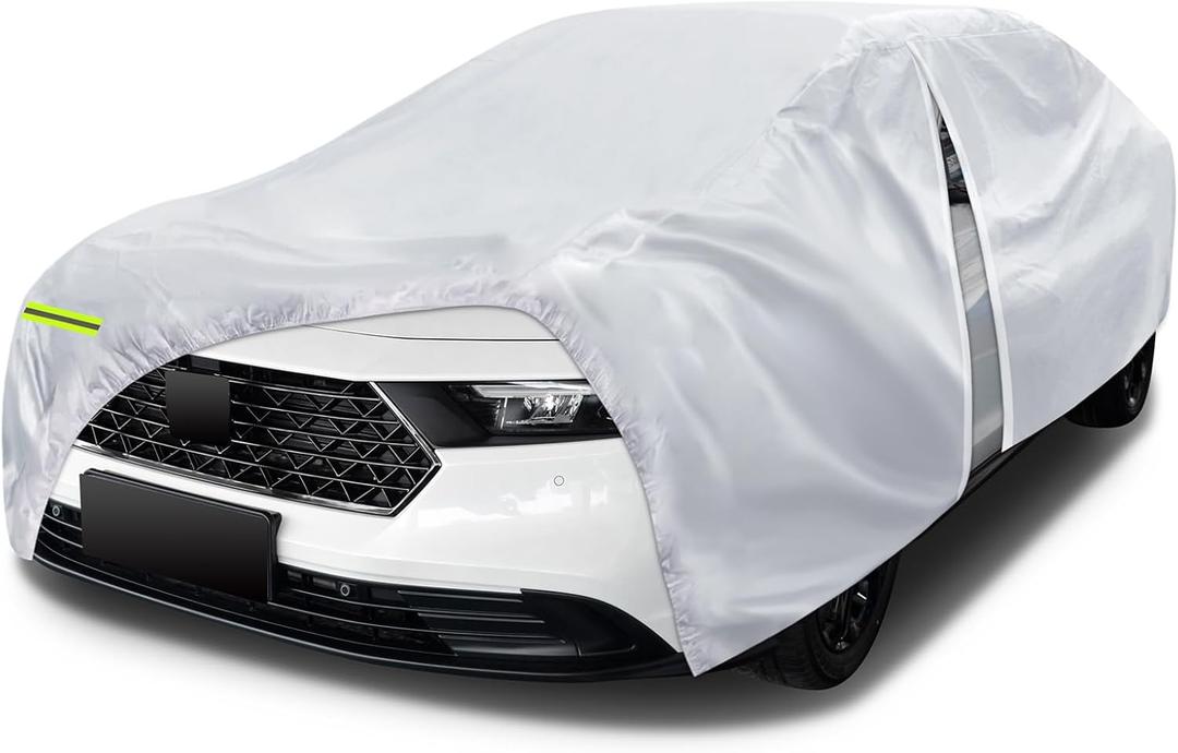 6 Layers Car Cover Waterproof All Weather for Automobiles, Size A3 with Zipper Cotton Fit for Toyota Camry, Honda Accord, Ford Mustang, Chevy Camaro/Malibu,Kia Optima(187-198 inch), Silver