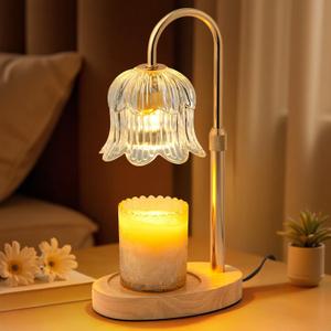 Electric Candle Warmer Lamp with Timer - Flame-Free 4-Level Dimming, Height Adjustable Gifts for Mom Women Friend, Birthday Housewarming Home Bedroom Decor (Transparent-golden Pole)