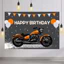 7x5 ft Motorcycle Birthday Backdrop Orange Motocross Racing Balloon Happy Birthday Party Decoration Extreme Sports Photography Background Supplies Boys Dirt Bike Bday Cake Table Banner