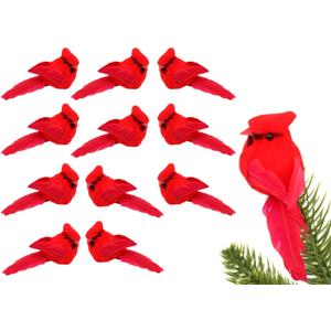 12 PCS Cardinals Christmas Ornaments, Clip On Artificial Red Birds Cardinals for Christmas Tree Ornaments Wreath Centerpiece Crafts Bird Decorations - 3.7" Long