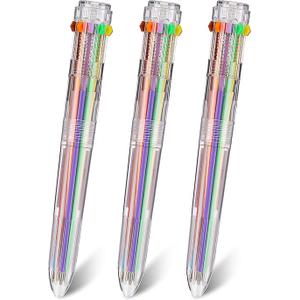 Pack of 2 JANEMO pens 10 PCS pens ballpoint office supplies ballpoint pens 0.7mm 6in1 Multicolor Pen 6 Colors Transparent Barrel Ballpoint Pen for Office School Supplies (10)