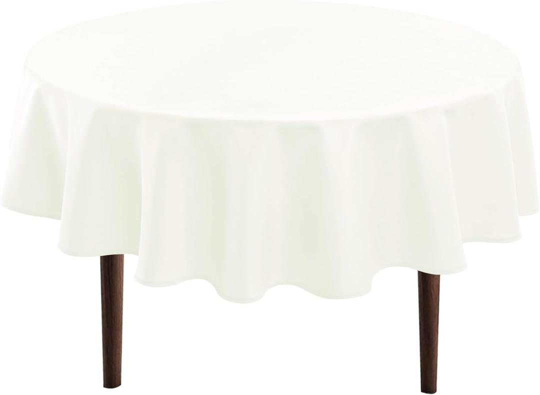 Hiasan Round Tablecloth 80 Inch - Waterproof Stain Resistant Spillproof Polyester Fabric Table Cloth for Dining Room Kitchen Party, Ivory