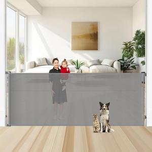 48" Tall X 95" Extra Wide Retractable Gate Extra Tall Pet Gate for Wide Openings Dog Gate Indoor Outdoor Mesh Baby Gate for Doorways - Upgraded Height to Prevent Jumping Over, Gray