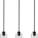 3 Pack Black Pendant Lights Kitchen Island, Modern Industrial Matte Black Hanging Light Fixtures, Adjustable Downrod Farmhouse Glass Pendant Lighting for Dining Room Bedroom Hallway Entryway