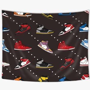 SVBright Retro Basketball Shoes Tapestry 51Hx59W Inch Sneaker Decorations Backdrop Party Sports Footwear Teen Boys Men Red Black White Art Wall Hanging Bedroom Living Room Blanket Dorm Decor Fabric