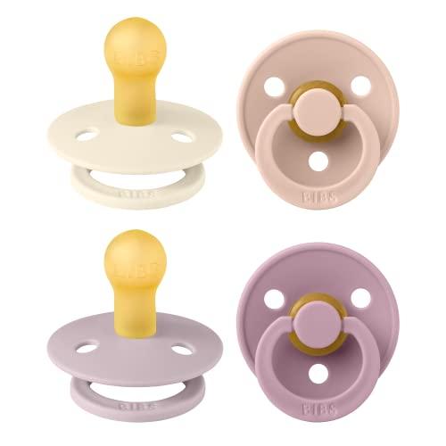 BIBS Pacifiers - Color 4 Pack | Round Nipple Baby Pacifier | BPA Free Natural Rubber Latex Soother | Made in Europe | Size 0-6 Months | Girl Colors