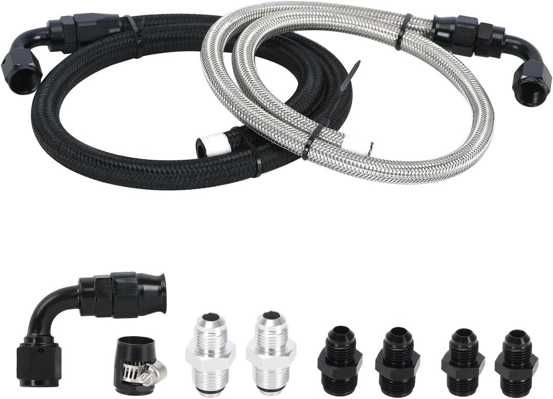 25Inch 6AN Power Steering Pump Hose Kit Compatible with Chevy C10 LS Swap Engine, High/Low Pressure Line with Leak-Proof Design Connect to GM Type II Power Steering Pump