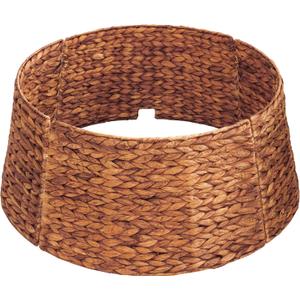 Handmade Water Hyacinth Christmas Tree Collar 24" – Rustic Basketweave Tree Base Cover, Eco-Friendly Skirt Alternative with Cord Cut-Out (Brown)