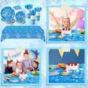352 Pcs Snowflake Party Tableware Set Disposable Winter Frozen Birthday Party Wonderland Dinnerware Christmas Snowflake Tablecloth Plates Napkins Cups for 50 Guests(Blue)