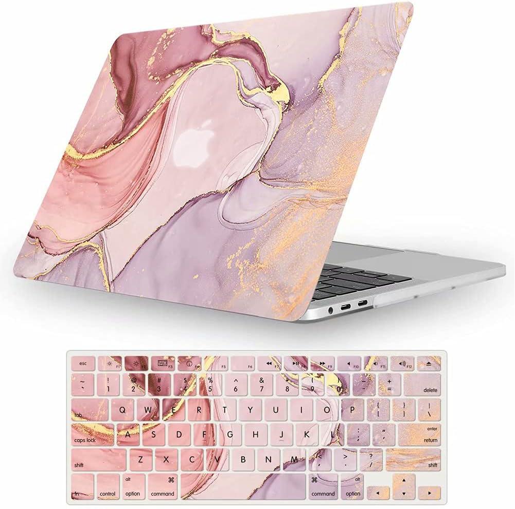 Fancity Case Compatible with MacBook Pro 15 Inch with Touch Bar, Slim Rubberized Hard Plastic Case Cover with Keyboard Cover for A1707 A1990 Mac Pro 15 Inch 2016-2019, Pink Marble