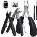 Heavy Duty Toenail Clippers for Seniors with Thick Toenails, Nail Clippers for Men & Women, Slanted Curved Blade with Angled Head, Wide Jaw Toenail Cutter with Catcher & Long Handle 5 Piece Set