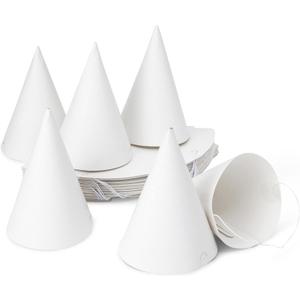 50 Pack White Party Hats for Birthday - Blank Cone Hat for Painting, Supplies (6 in)