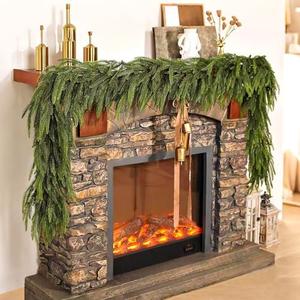 2 PCS Christmas Norfolk Pine Garland, Real Touch Artificial Greenery Garland for Table, Mantle, Wall, Indoor, Outdoor Holiday Decorations